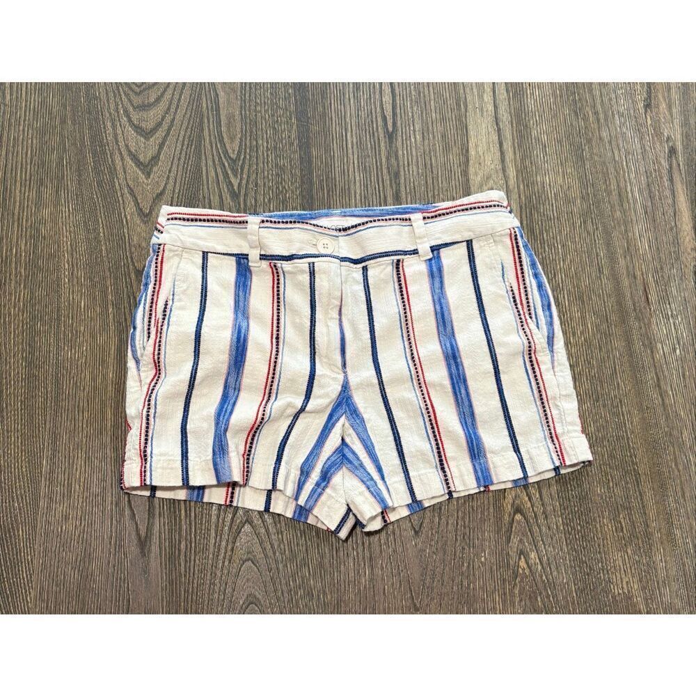 LOFT Outlet Womens 4” Shorts Mid Rise 100% Cotton Striped Blue Red White Size 6